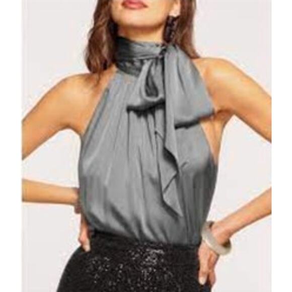 RAMY BROOK Top NEW Size M Slate Gray Lori Silk High Neck Tank Blouse $345 - Picture 1 of 4